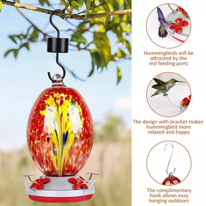 Hummingbird Feeder Hand Blown Glass - 25 Ounces - Image 13