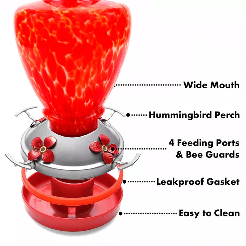 Hand Blown Glass Hummingbird Feeder - 38 Ounces - Image 5