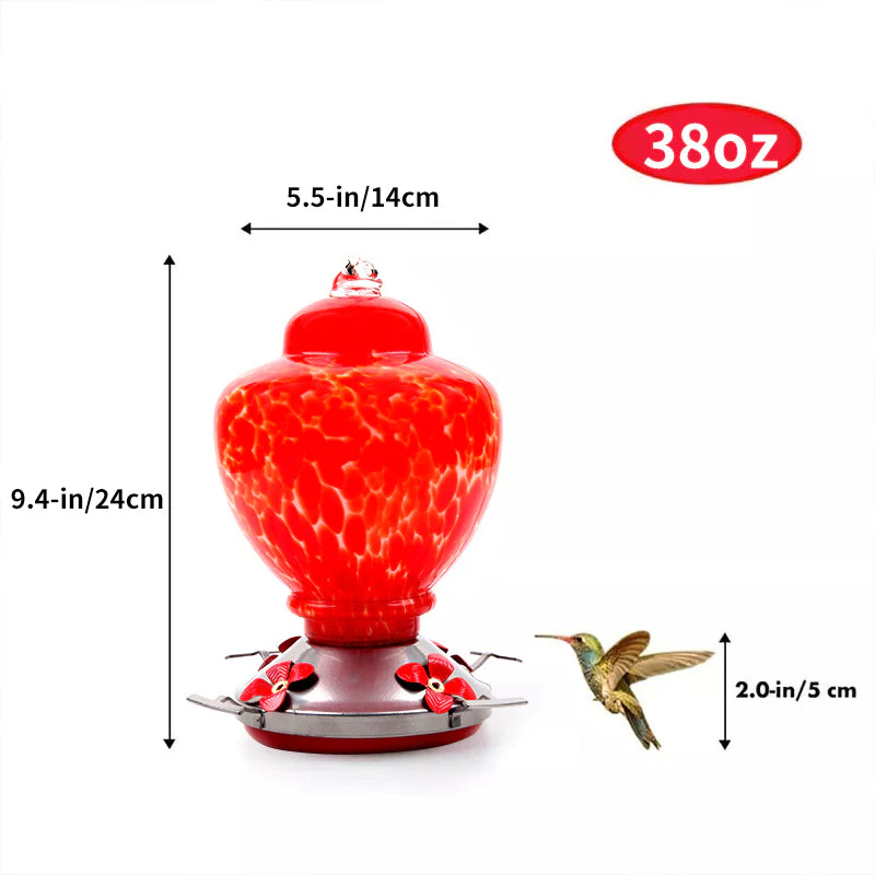Hand Blown Glass Hummingbird Feeder - 38 Ounces - Image 6