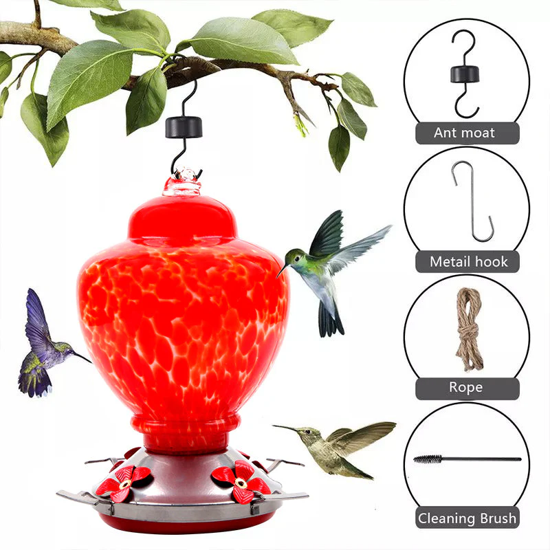 Hand Blown Glass Hummingbird Feeder - 38 Ounces - Image 7